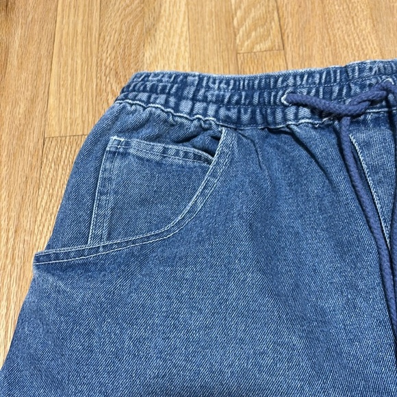 Vintage R&R Blue Cargo Denim Skater Shorts / Jorts with Elastic Waistband - Picture 3 of 9